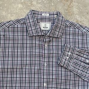 Todd Snyder Shirt Men 17.5 34/35 Purple Check Long Sleeve Button 2-Ply Cotton